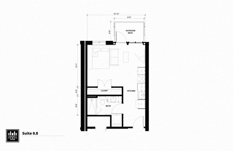 Floor plan for studio, 1 bath, 450 sqft